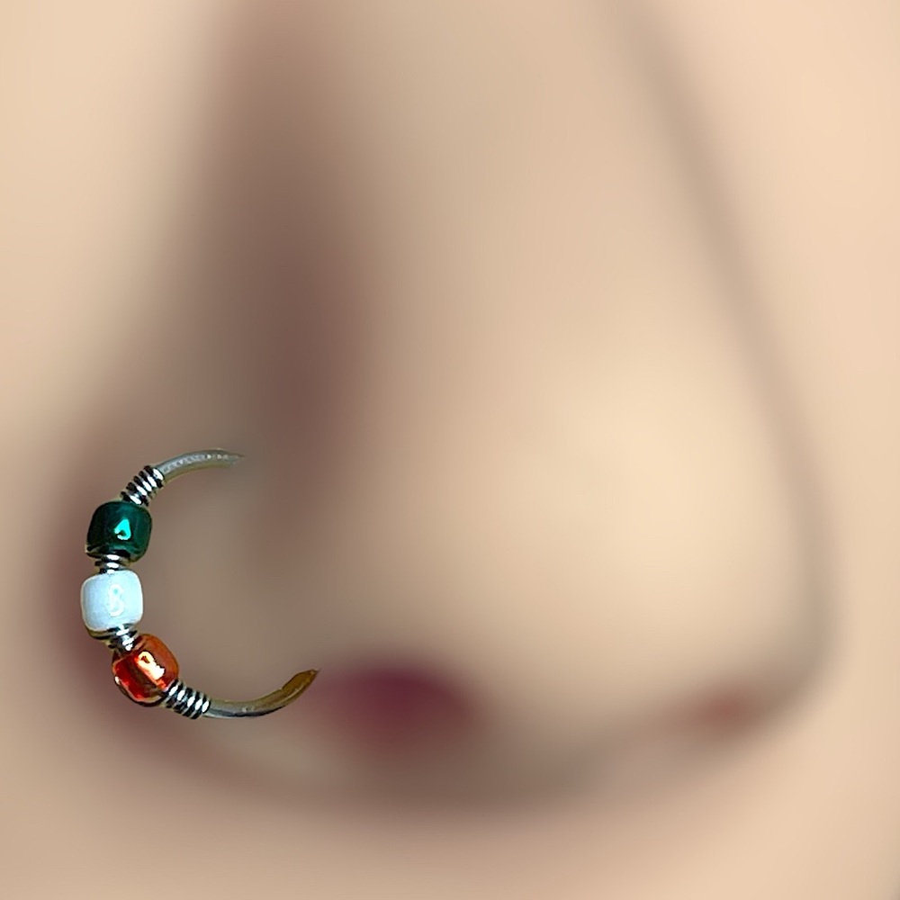 2/$18 20G Green white red Beaded hoop nose ring